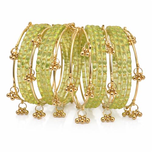 Image of Kashmiri Ghangharoo Glass Bangle Set for Women| Light Weight Bangles | Traditional Transparent Fancy Glass Chudi Set for Wedding, Party|Set Of 16(12 Glass + 4 ghungroo bangles)