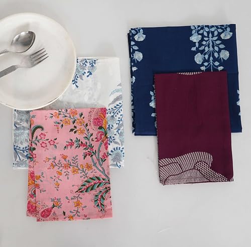 Image of Indian Cotton Cloth Napkins Hand Block Print Hand Made Size Assorted Color and Printed Home Decor Indian Eco Friendly Mix Dinner Napkins (10X10 inch)