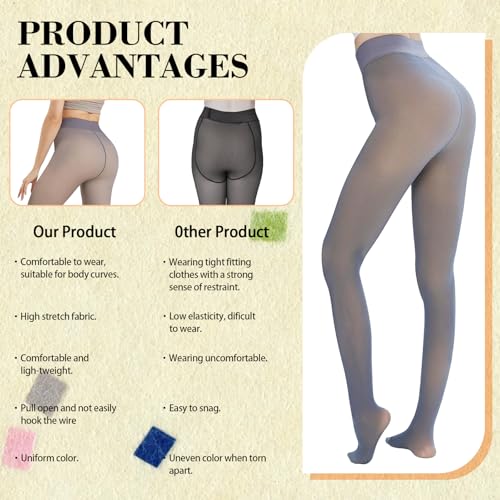 Image of Fleece Lined Tights Women,Warm Pantyhose leggings Women,Fake Translucent Thermal Tights for Winter