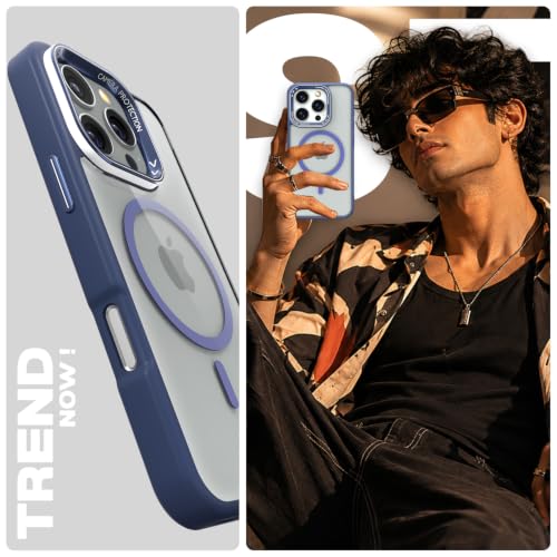 Image of Pikkme Back Cover for iPhone 16 Pro | Shockproof | Mag-Safe Compatible | Hard Transparent Back | Premium Raised Camera Protection | Bumper Case (Blue Mag-Safe)