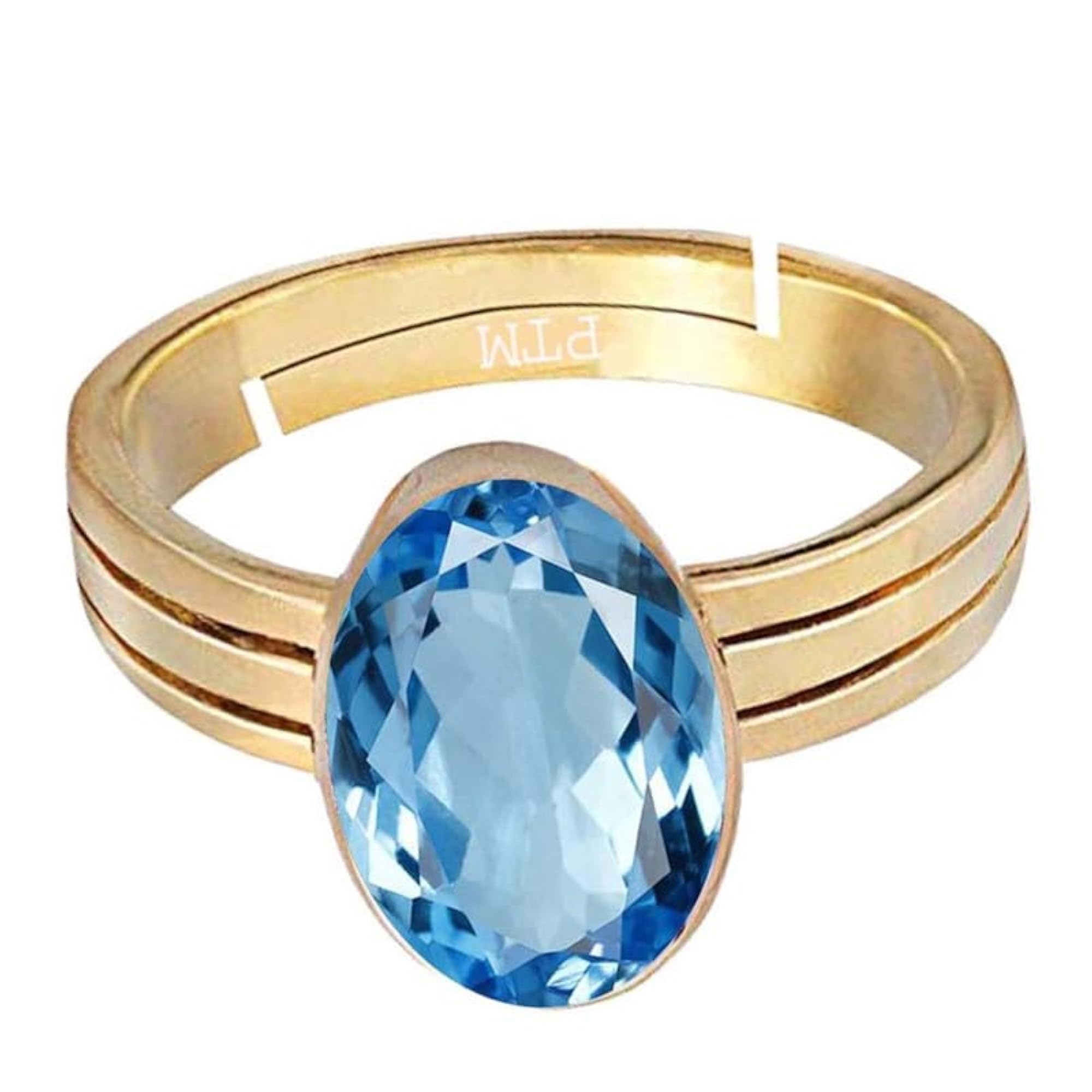 Blue Topaz Gold Plated Adjustable Ring