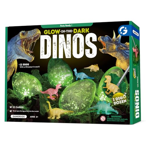 Gamerside Kit Excavación Dinosaurios Luminosos – 12 Huevos Dinosaurio Agua para Desenterrar, Juguete Educativo para Niños 6-10 Años, Regalo Ideal para Cumpleaños y Aprendizaje