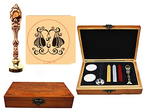Sceau de cire Lion coffret prestige en bois or rose et manche paon