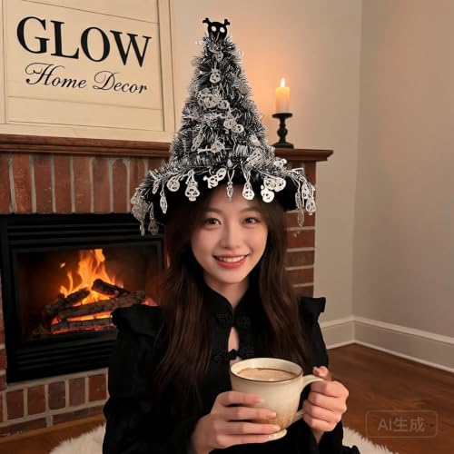 16 Inch Tinsel Skull Tree Cone Hat Halloween Party Hat for Party Decor - image 4