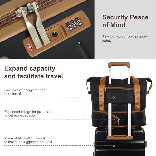 Image of 7 Piece Luggage Set for Family Travel, Lightweight Hardshell PC+ABS Suitcases set, Suitcase with 8 Smooth Spinner Wheels, TSA Lock, YKK Zippers(Black)
