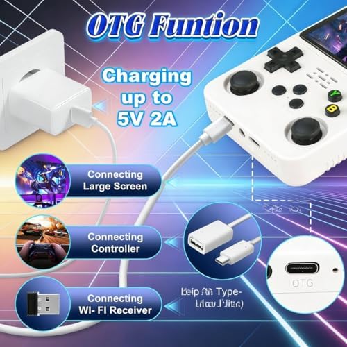 Rhesusco R36S Retro Video Game Console-3.5 Inches HD Screen,Open Source Linux System,3000mAh Rechargeable Battery,128G TF Card,30000+ Classic Video Games Portable Mini Game Console for Gifts-White - 4