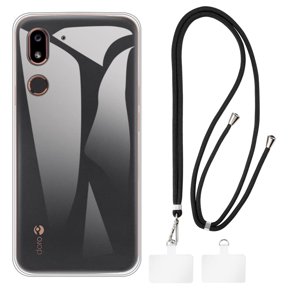 Doro 8080 Case + Universal Mobile Phone Lanyards, Neck/Crossbody Soft Strap Silicone TPU Cover Bumper Shell for Doro 8080 (5.7”)