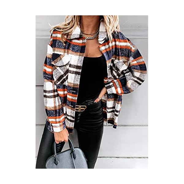 Dokotoo-Womens-Corduroy-Button-Down-Shirts-Boyfriend-Long-Sleeve-Oversized-Blouses-Tops Dokotoo Women's Classic Plaid Button-Up Flannel Shirt, Long Sleeve, Soft Checked, Boyfriend, Loose, Office Jacket - Blue, M