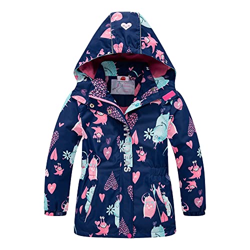 Image of Girls Rain Jacket Kids Hooded Raincoat Windbreaker with Fleece Lining