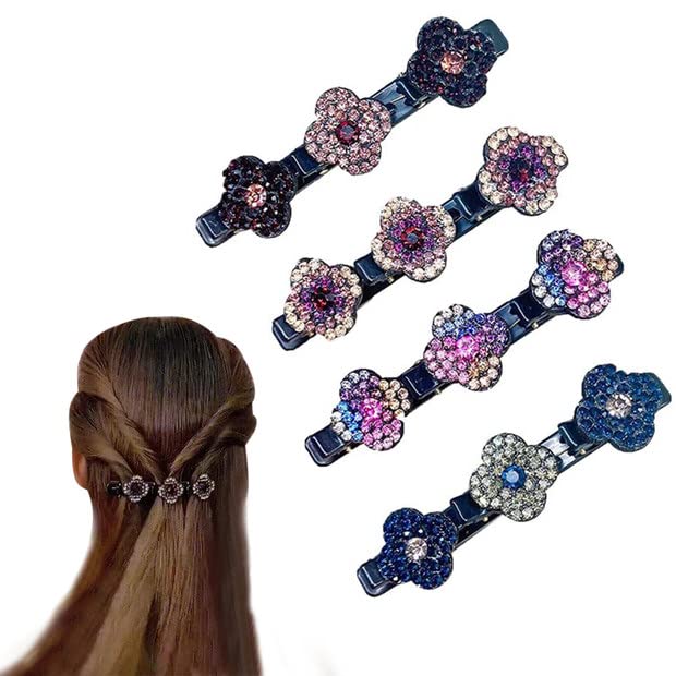 4PCS Sparkling crystal stone braided hair clips,Satin Fabric Hair Bands,Braided