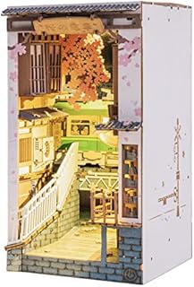Rolife 3D Wooden Puzzle DIY Book Nook Model Kits for Bookshelf Bookends Decor with Furniture and Accessories (Sakura Densya)