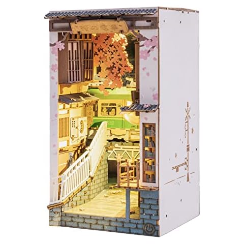 Rolife 3D Wooden Puzzle DIY Book Nook Model Kits for Bookshelf Bookends Decor with Furniture and Accessories (Sakura Densya) Cover