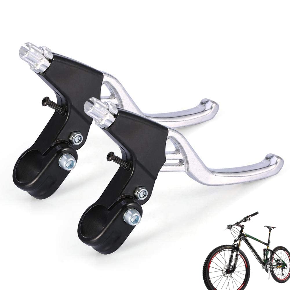 Dioche 1 Pair Bike Brake Levers, Universal Aluminum Alloy Bicycle Brake Handle, Bike Bicycle Cycling Brake Level Handles Lever Set for Most Bicycle, Road Bike, Mountain Bike (Silver)