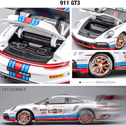 Image of 1:32 Scale Porshi Martini Die Cast Car for Kids & Collectors | Metal Body Sports Racing Toy Car with Openable Doors, Pull Back Action, Light & Sound -White