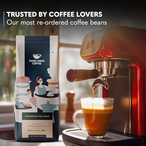 Image of THIRD WAVE COFFEE Arabica Monsoon Malabar Coffee, Medium Roast, Fine Grind for Home Espresso Brew Style, 250g