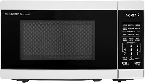 SHARP Horno microondas compacto de encimera con plato giratorio de carrusel extraíble de 10 pulgadas, 700 vatios, 0.7 pies cúbicos, color blanco
