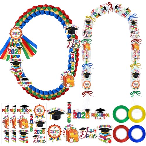 Tivorazaki Candy Leis for Graduation 2026 Double Braided Preschool Graduation Ribbon with Pins Kit Kindergarten Grad Ceremony Sash Gift Party Decorations (Red & Blue Green)