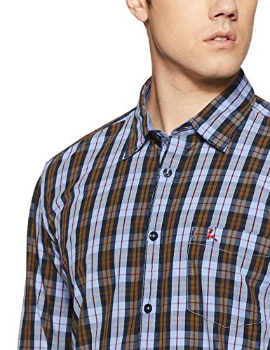 Image of Parx Men's Pure Cotton Checks Pattern Slim Fit Semi Cutaway Collar Full Sleeve Casual Shirt