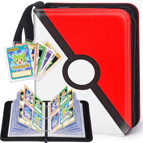 Card Binder 4 Pocket Zipper Collection Album Premium PU Holder Double-Sided Display for 400 Cards Includes 5 Hard Plastic Sleeves for Game Cards Sports Cards