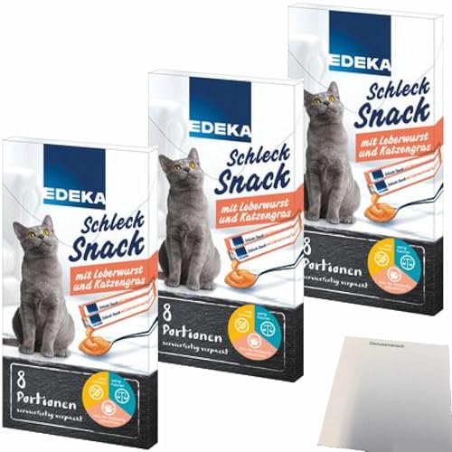 usy Bundle für EDEKA Schleck Snack Leberwurst und Katzengras 3er Pack (3x8x15g Packung) + usy Block