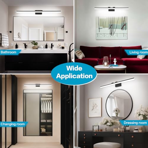 Image of SOLFART Modern LED Vanity Lights 47.2 Inch Bathroom Light Fixtures Over Mirror Fixture Matt Black Finishing Light Strip 8778-ND