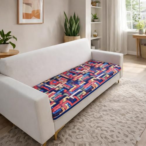 Image of Homerz Premium 3 Seater Velvet Sofa Panel Cover with Digital Prints | Anti-Slip Backing (Rangeen, 3 Seater)