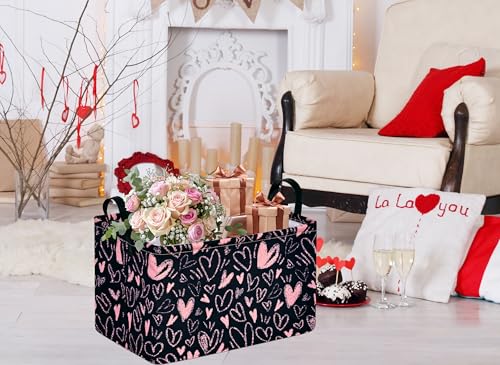 Image of MAIZMZ Girls Basket Empty Gift Basket with Handles,Closet Shelf Storage Organizer Bins Heart Print Girls Nursery hamper Kids Toys Books Box Room Decor