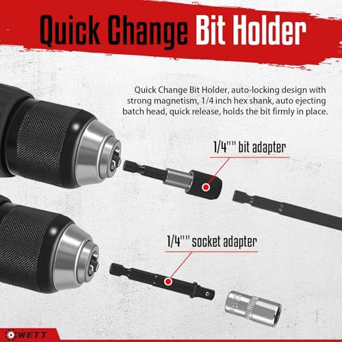 Image of WETT 50Piece Click Torque Wrench Set, 1 /4 Inch Drive Bike Torque Wrench, 2.3-27.1NM (20-240IN.LB), ±3% Precision, Bicycle Maintenance Tool Kit with Bit Sockets, Adapter, Universal Joint, Extension Bar