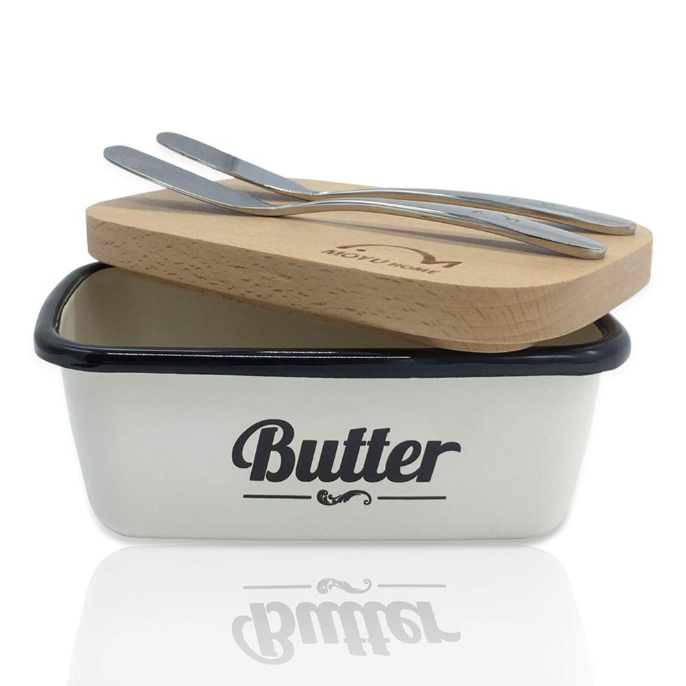Buy Moyu Home Butter Dish White Enamel Butter Container With Set of 2