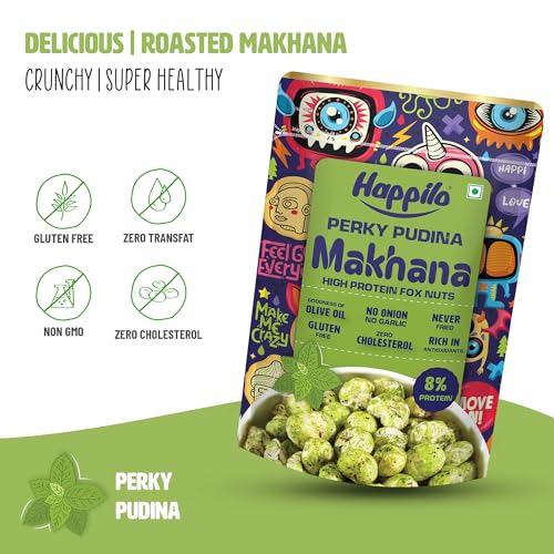 Image of Happilo Premium Super Snack Makhana Perky Pudina 55g, Roasted Foxnut Healthy Snack Low Calorie and Vegan