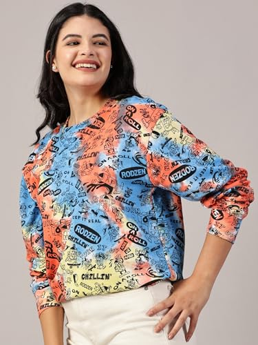 Image of RodZen Oversized | Loose Fit |Full Sleeves Cotton Loopnet Round Neck T-Shirt for Womens /Girls