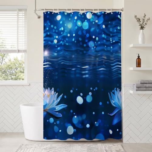 Rideau de douche 180x220cm en polyester imprimé lotus avec anneaux