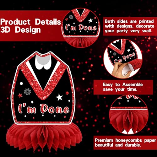 Image of DARUNAXY Black Red Graduation Party Decorations, Red Class of 2026 Graduation Banner, 2026 Congrats Grad Honeycomb Hanging Swirl Confetti Balloon Congratulations Graduates Party Supplies(25PC)