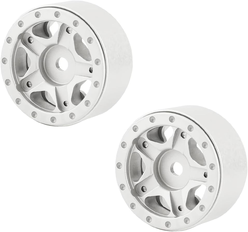 1.0'' Beadlock Wheels 4Pcs Aluminum Beadlock Rims for Axial SCX24 1/24 RC Crawler Car Upgrades Accessories (Silver)