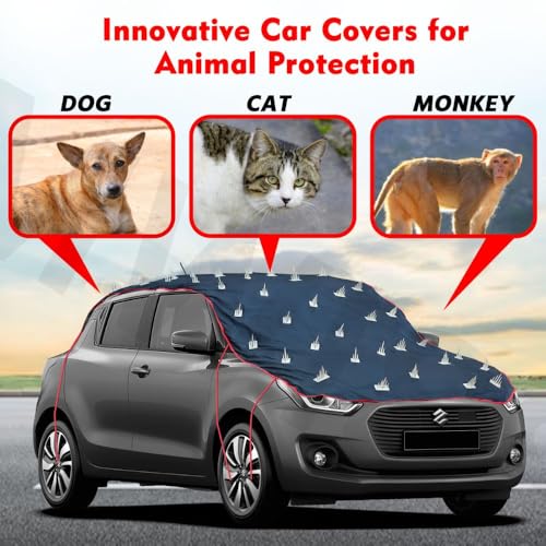 Image of Dog Protection Spike Car Cover for MG Hector Bonnet to Roof Easy Installation with 4 Elastic Hook Strap | Anti-Scratch Soft Cotton Inner | Complete Protection from Street Dogs & Monkeys