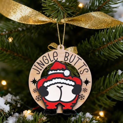 Image of 2025 Funny Christmas Wooden Ornaments, Novelty Christmas Ornament Funny Wooden Hanging Decoration for Tree Home, Funny Inappropriate Christmas Ornaments, Santa Claus