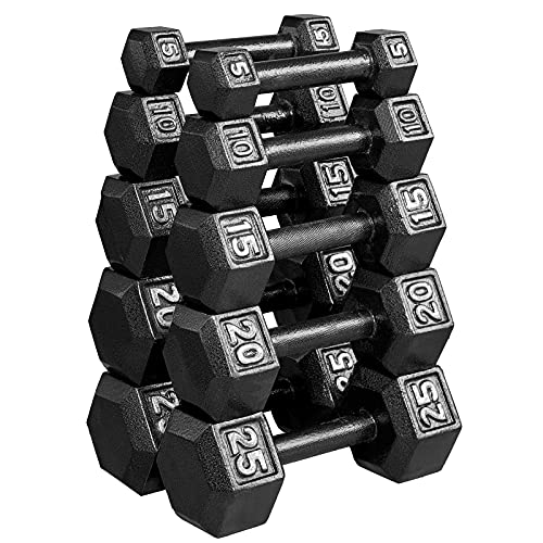 papababe Dumbbells Set Cast Iron Dumbbells Set Free Weights Hex Dumbbells with Hammer Coating(5,10,15,20,25LB)