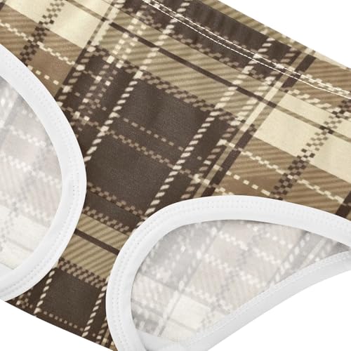 Brown Beige Plaid Girls' Moisture-Wicking Panties Breathable Toddler Underwear for Kids in Sizes 2T,3T, 4T, 5T, 6Y and 8Y4