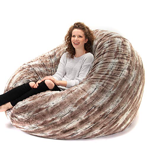 Image of Jaxx 6 Foot Cocoon - 2-in-1 Convertible Bean Bag Bed & Large Bean Bag Chair for Adults, Premium Luxe Faux Fur - Mountain Fox