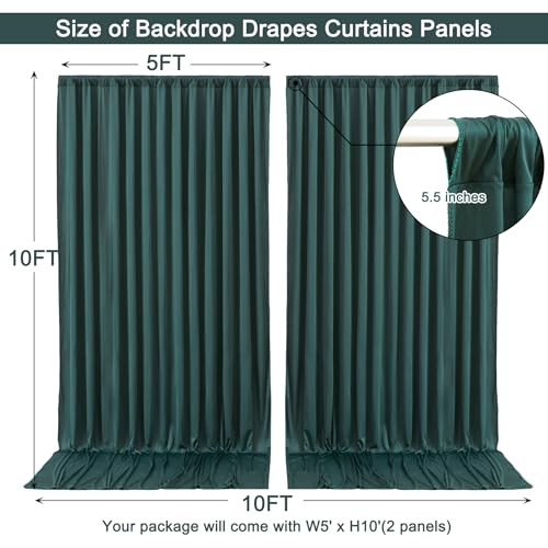 Image of 10x10ft Hunter Green Backdrop Curtain for Wedding Parties Wrinkle Free Fabric Dark Green Drapes Backdrop Decoration for Baby Shower Birthday Photography Decoration 2 Panels, 5ft x 10ft