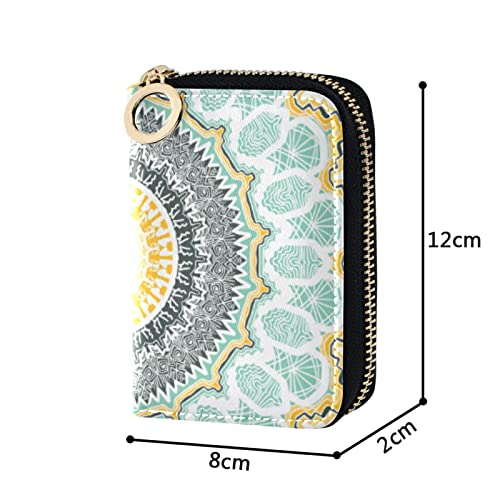 Hand drawn Ethnic Gold Mandala Arabic, Indian, Turkish and OttomanGrey Credit Card Coin wallet, RFID Blocking Compact Women Leather Card Holder, Key Change Organizer, Zipper Purse Clutch Pouch4