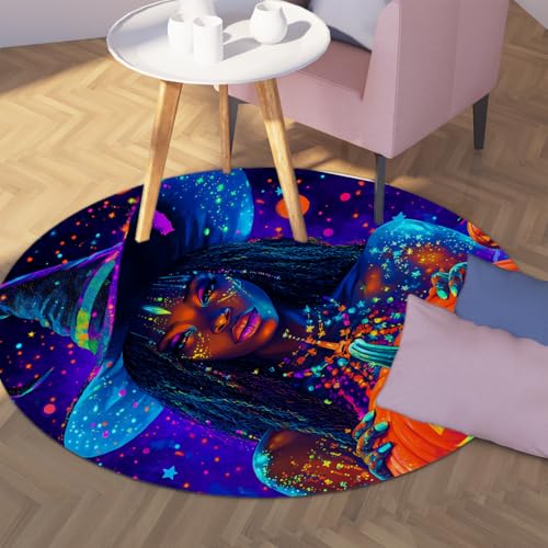 ハロウィーンの装飾 160cm - ラウンドラグポップアート魔女とカボチャのパターン居心地の良い洗えるローパイルカーペットゲストルームベッドルームポータブル折りたたみ式