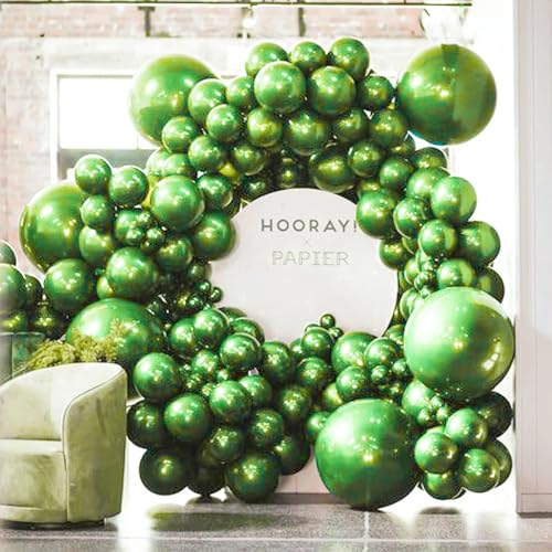 Image of PartyWoo Metallic Green Balloons 100pcs Different Sizes of 18 12 10 5 Inch Metallic Apple Green Balloons for Graduation Spring Forest Summer Wedding Baby Shower Birthday Party Decorations Green-G121
