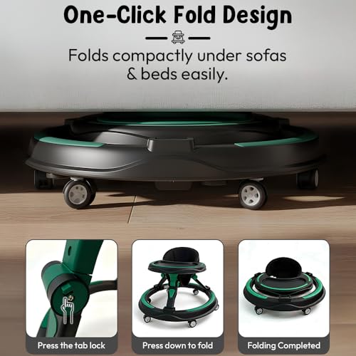 Image of StarAndDaisy Baby Walkers for 9+, 6-18 Month Baby boy & Girl 360 Walker for Kids for 6-24 Months with 7 Level Height Adjustment, Foldable Baby Walker with Smooth Wheels (Green-Black)