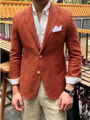 VENNYNG Men's Linen Blazer Jacket Two Gold Buttons Beach Wedding Casual Solid Colored Single Breasted Sport Jacket2