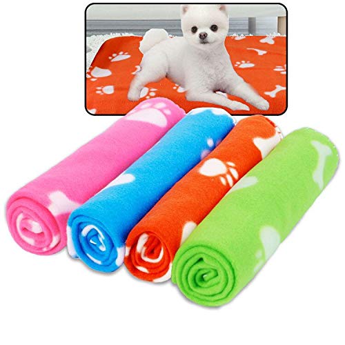 Prsildan Dog Blankets, Warm Fleece Puppy Blankets Pet Throws for Dogs Bed Covers 24 x 28 Inches (4 Packs)