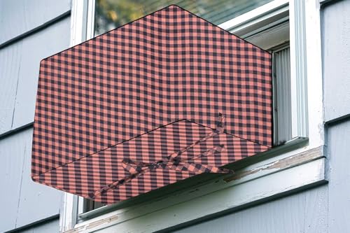 Image of The Furnishing Tree Elastic fit waterproof Polyester window ac cover suitable for Croma 1.5 Ton, Dustproof cover for inner and outer section, In CM: (62.23x66.04x43.18), Checkered Pattern Beige