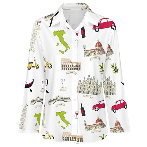 Famous Italian Landmarks Blouses for Women Hawaiian Button Down Long Sleeve Shirts Tees Tops3