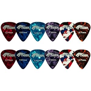 Guitar Picks – Pack of 12 Celluloid Plectrums – Variety of Gauges TIGER GAC63-12