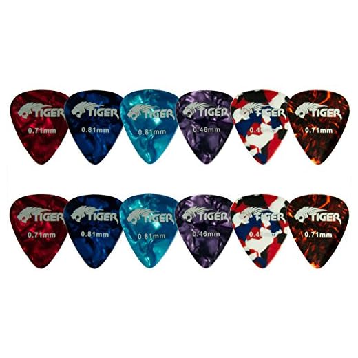 Tiger GAC63-12 - Set de 12 púas para guitarra, Multicolor (Celluloid)